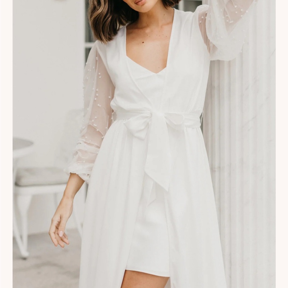 Le Rose Stories Sophia Hand Beaded Pearl Sleeve Maxi Robe - Includes Slip